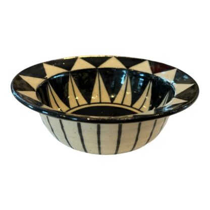 Vintage Black & White Geometric Handmade Studio Art Pottery Bowl - Image 9