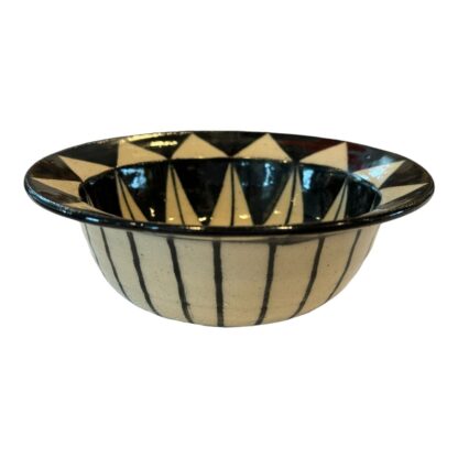Vintage Black & White Geometric Handmade Studio Art Pottery Bowl - Image 10