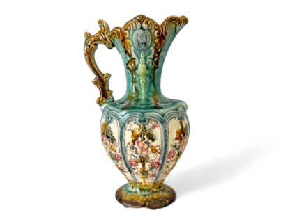 Antique Staffordshire Alhambrian Pottery Majolica Floral Pitcher