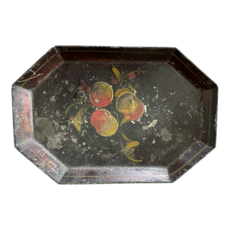 Antique Folk Art Hand Painted Floral Decorative Toleware Tray