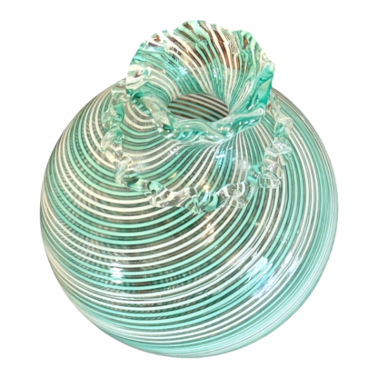 Vintage Murano Green Swirl Reticello Art Glass Vase by Dino Martens for Toso - Image 4