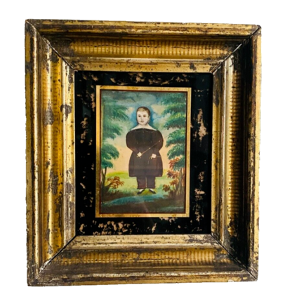 Antique Folk Art Miniature Portrait Painting (Signed, James Sanforth Ellsworth) - Image 6