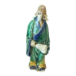 Antique Chinese Green Glazed Ceramic Pottery Mudman Mudmen Figurine, 4.5"