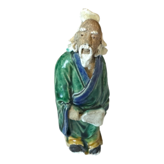 Antique Chinese Green Glazed Ceramic Pottery Mudman Mudmen Figurine, 4.5"