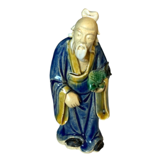 Antique Chinese Export Blue-Glazed Ceramic Pottery Mudman Figurine