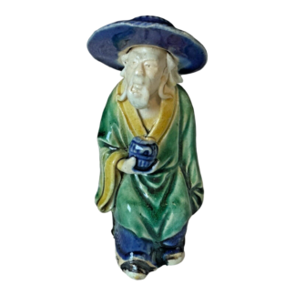 Antique Chinese Export Green Glazed Ceramic Pottery Mudman Figurine