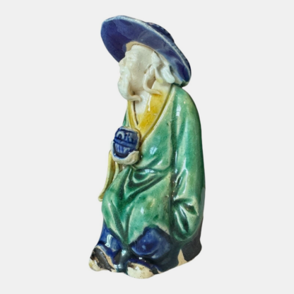 Antique Chinese Export Green Glazed Ceramic Pottery Mudman Figurine - Image 3
