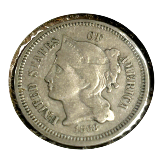 Antique 1868 Ungraded 3 Cent Nickel Piece Lady Liberty