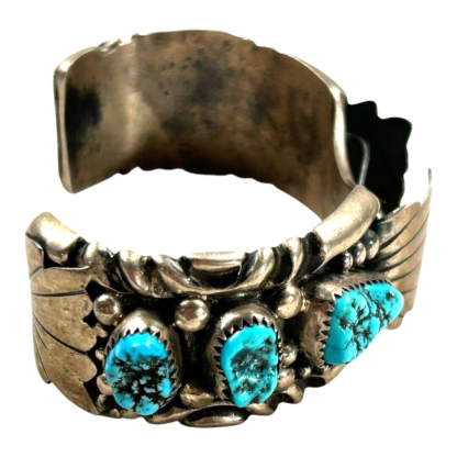 Vintage Native American Navajo Men's Sterling Silver Turquoise Coral Watch Band - Image 3