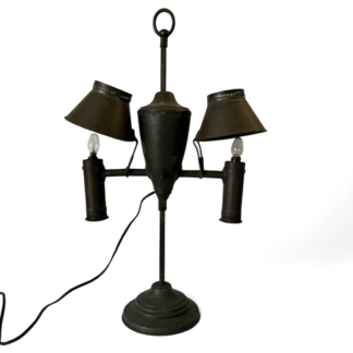 Antique Tin Double-shade Student Lamp Central Font Two Tin Shades (Electrified)