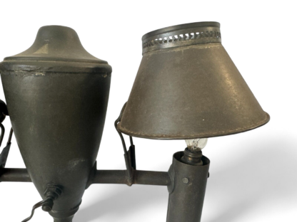 Antique Tin Double-shade Student Lamp Central Font Two Tin Shades (Electrified) - Image 4