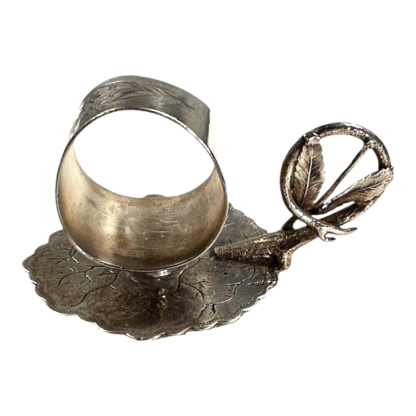 Antique Figural Napkin Ring Silver Silverplate - Floral Design with Leaf Base