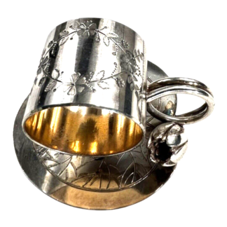 Antique Figural Napkin Ring Silver Silverplate - Floral Design with Rose Handle