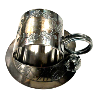 Antique Figural Napkin Ring Silver Silverplate - Floral Design with Rose Handle