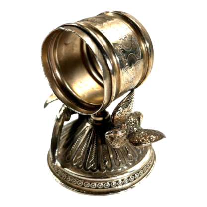 Antique Figural Napkin Ring Silver Silverplate - Parrots on Ornate Pedestal - Image 2