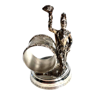 Antique Figural Napkin Ring Silver Silverplate - Soldier with Sword Torch Flame
