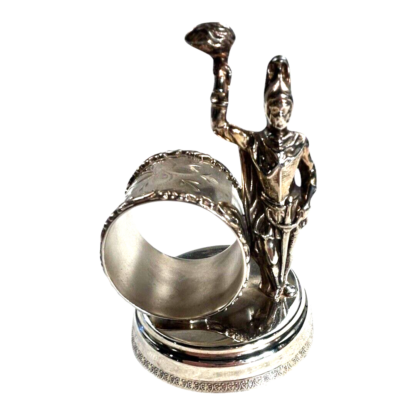 Antique Figural Napkin Ring Silver Silverplate - Soldier with Sword Torch Flame