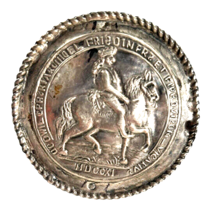 Antique Round Dutch Sterling Silver Medal Knight Horse Broekstukken Belt Buckle