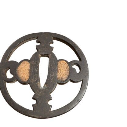 Antique Edo Period Iron Sukashi Tsuba Signed - Image 5