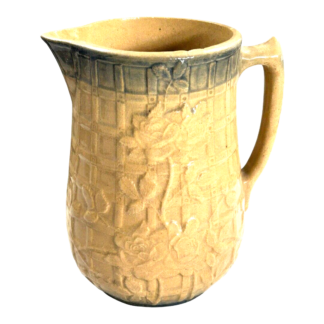Antique Salt Glazed Stoneware Pitcher Blue Roses Lattice Trellis