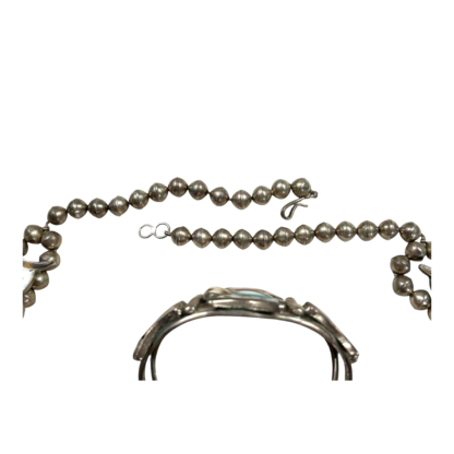 Vintage Native Zuni Lesansee Silver Squash Blossum Owl Necklace, Cuff & Earrings - Image 14