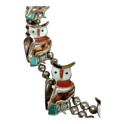 Vintage Native Zuni Lesansee Silver Squash Blossum Owl Necklace, Cuff & Earrings - Image 18
