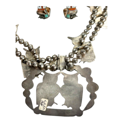 Vintage Native Zuni Lesansee Silver Squash Blossum Owl Necklace, Cuff & Earrings - Image 21