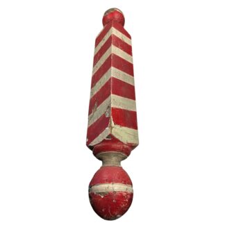 Antique Red & White Wood Barber Pole Trade Sign with Globe Ends