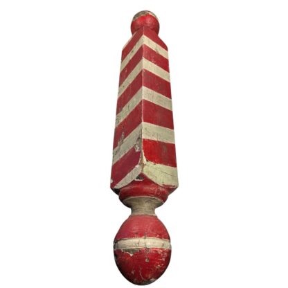 Antique Red & White Wood Barber Pole Trade Sign with Globe Ends - Image 2