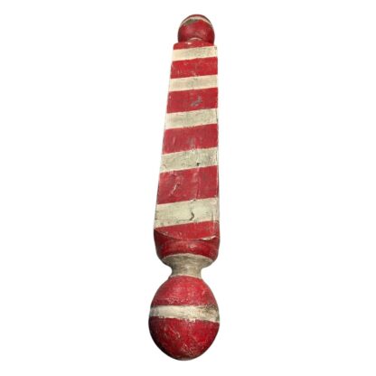 Antique Red & White Wood Barber Pole Trade Sign with Globe Ends - Image 4