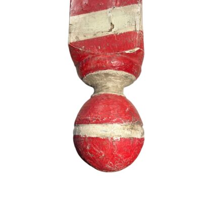 Antique Red & White Wood Barber Pole Trade Sign with Globe Ends - Image 5