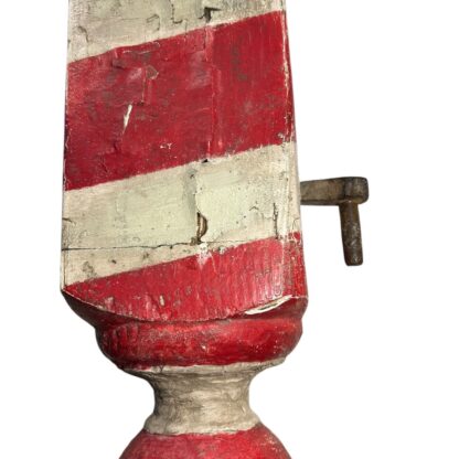 Antique Red & White Wood Barber Pole Trade Sign with Globe Ends - Image 6