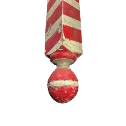 Antique Red & White Wood Barber Pole Trade Sign with Globe Ends - Image 12
