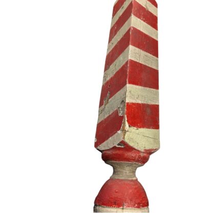 Antique Red & White Wood Barber Pole Trade Sign with Globe Ends - Image 13