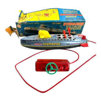 Vintage Marx Battery Operated Atomic Tin Toy Submarine with Original Box