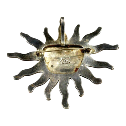 Vintage Mexican Sterling Silver & Stone Aztec Sun Pendant Brooch Miguel Melendez - Image 3
