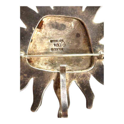 Vintage Mexican Sterling Silver & Stone Aztec Sun Pendant Brooch Miguel Melendez - Image 7
