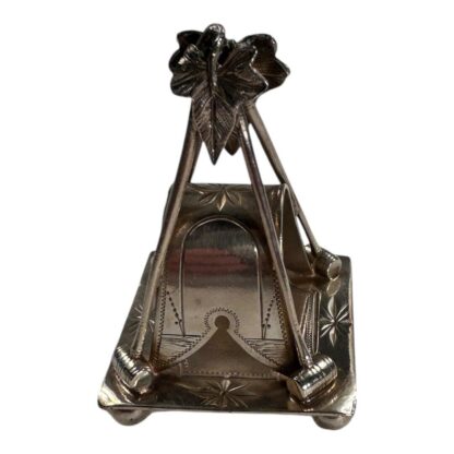 Antique Figural Napkin Ring Silver Silverplate - Pyramid Shape Floral & Mallets - Image 4