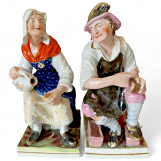 Antique English Staffordshire Porcelain Cobbler Johnson & Wife Nell Figurines