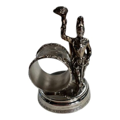 Antique Figural Napkin Ring Silver Silverplate - Soldier with Sword Torch Flame - Image 2
