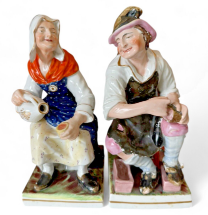 Antique English Staffordshire Porcelain Cobbler Johnson & Wife Nell Figurines