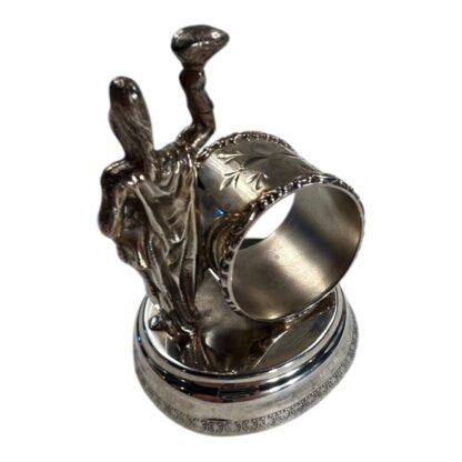 Antique Figural Napkin Ring Silver Silverplate - Soldier with Sword Torch Flame - Image 4