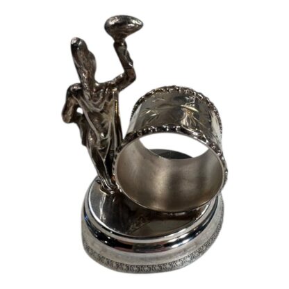 Antique Figural Napkin Ring Silver Silverplate - Soldier with Sword Torch Flame - Image 5