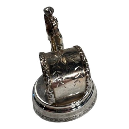 Antique Figural Napkin Ring Silver Silverplate - Soldier with Sword Torch Flame - Image 6