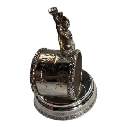 Antique Figural Napkin Ring Silver Silverplate - Soldier with Sword Torch Flame - Image 7