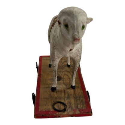 Antique German Folk Art Putz Style Lamb Sheep Pull Toy - Image 7