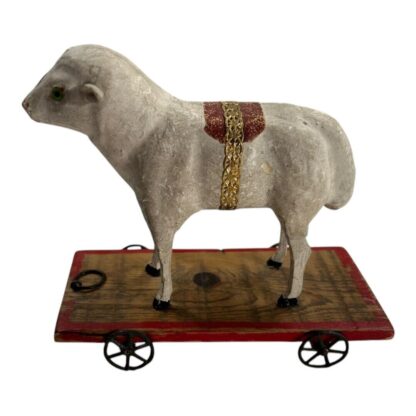 Antique German Folk Art Putz Style Lamb Sheep Pull Toy - Image 8
