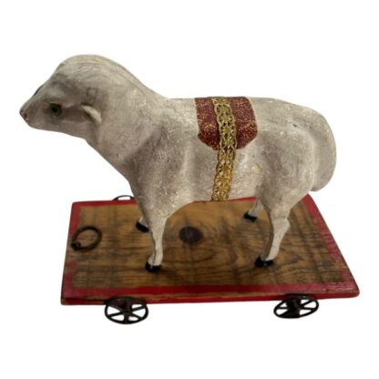 Antique German Folk Art Putz Style Lamb Sheep Pull Toy - Image 9