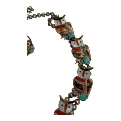 Vintage Native Zuni Lesansee Silver Squash Blossum Owl Necklace, Cuff & Earrings - Image 8