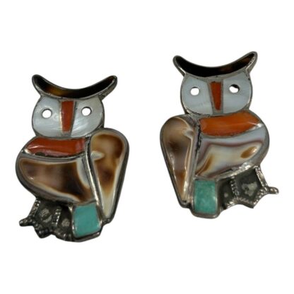Vintage Native Zuni Lesansee Silver Squash Blossum Owl Necklace, Cuff & Earrings - Image 17